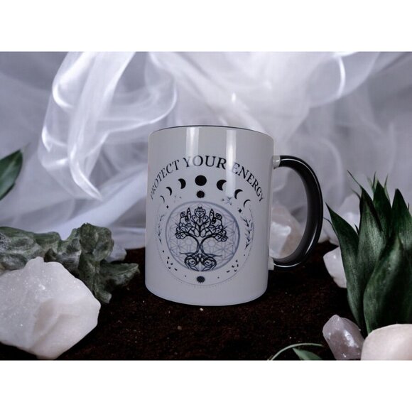 Protect Your Energy Mug Witchy Moon Phases Tree of Life Magical Gift - Picture 2 of 12
